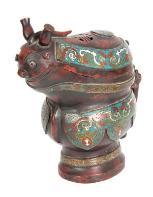 Lot 227 - A CHINESE CAST BRONZE AND CLOISONNE CENSOR...
