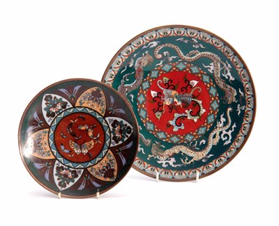 Lot 230 - A CHINESE CLOISONNE ENAMEL SHALLOW DISH with...