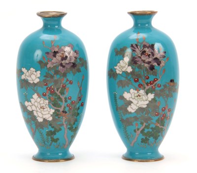 Lot 233 - A PAIR OF MEIJI PERIOD JAPANESE CLOISONNE...
