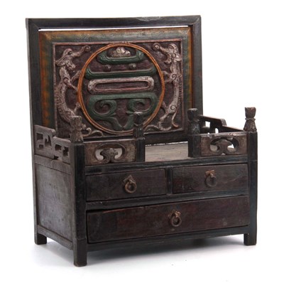 Lot 284 - A 19TH CENTURY CHINESE HARDWOOD ALTAR CABINET...