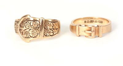 Lot 334 - TWO 9CT GOLD BELT BUCKLE STYLE RINGS app. 8.8g