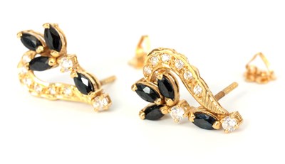 Lot 347 - A PAIR OF LADIES 18CT GOLD SAPPHIRE AND...