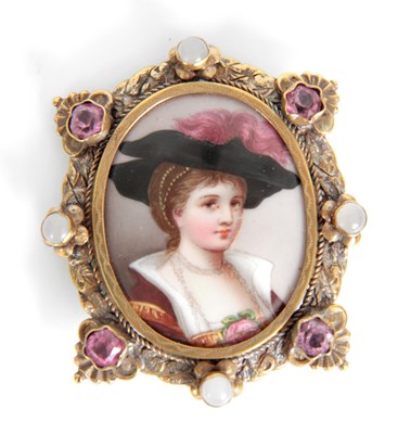Lot 348 - A 19TH CENTURY OVAL PORCELAIN MINIATURE...