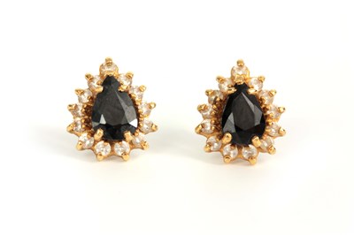 Lot 352 - A PAIR OF LADIES 18CT GOLD SAPPHIRE AND...