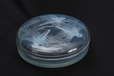 Lot 36 - AN R, LALIQUE LIBELLUBLES OPALESCENT GLASS JAR...