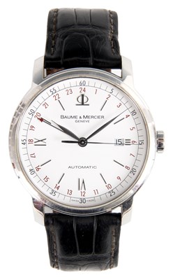 Lot 245 - A GENTLEMAN’S BAUME & MERCER STAINLESS STEEL...