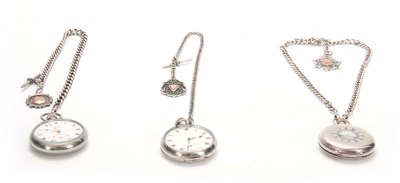 Lot 367 - A COLLECTION OF THREE POCKET WATCHED ON CHAINS...
