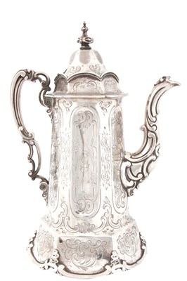 Lot 380 - A MID 19th CENTURY SILVER COFFEE POT having a...