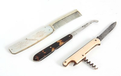 Lot 413 - A 19TH CENTURY COMB with engraved mother of...