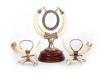Lot 479 - A PAIR OF SILVER MOUNTED PIG-STICKING TROPHY...