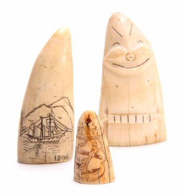 Lot 488 - A 19TH CENTURY ENGRAVED SCRIMSHAW WORK TUSK...