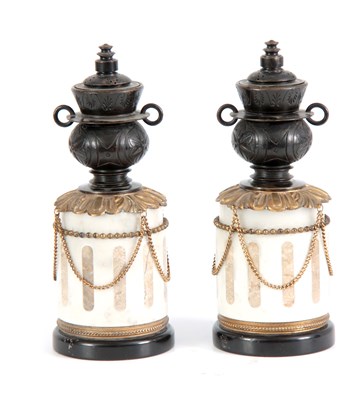 Lot 546 - A PAIR 19TH CENTURY FRENCH INLAID WHITE MARBLE,...