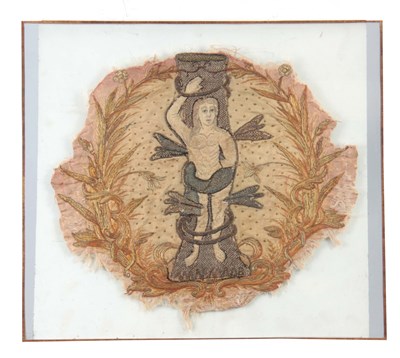 Lot 643 - A 17TH CENTURY SILK EMBROIDERED STUMPWORK...