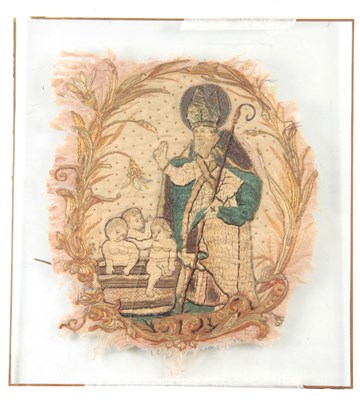 Lot 652 - A 17TH CENTURY SILK EMBROIDERED STUMPWORK...