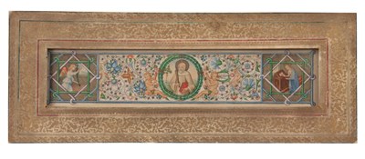 Lot 666 - A 19TH CENTURY ILLUMINATED PANEL with figural...