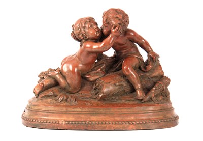 Lot 675 - A 19th CENTURY TERRACOTTA FIGURE GROUP...