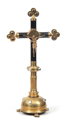 Lot 693 - A 19TH CENTURY BRASS AND EBONISED ALTER...