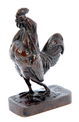 Lot 700 - A 19TH CENTURY BRONZE SCULPTURE OF A COCKEREL...
