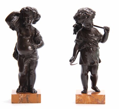 Lot 708 - A PAIR OF 19TH CENTURY BRONZE FIGURES OF...