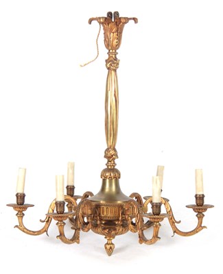 Lot 724 - A 20TH CENTURY GILT BRASS HANGING CHANDELIER...