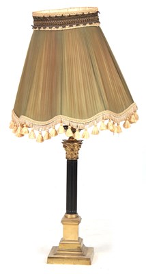 Lot 743 - A BRASS CORINTHIAN COLUMN ELECTRIFIED TABLE...