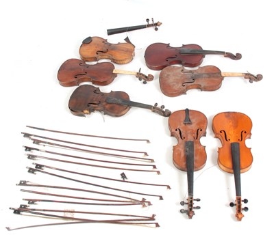 Lot 779 - A COLLECTION OF 7 VIOLINS AND 13 VIOLIN BOWS...