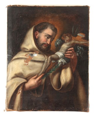 Lot 812 - AN 18th/19th CENTURY RELIGIOUS OIL PAINTING...