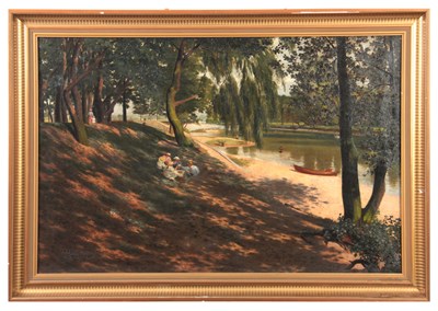 Lot 825 - CHARLES J WALKER OIL ON CANVAS - A Picnic on...