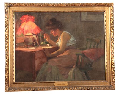 Lot 845 - OSKAR HELLER, 1906. 'THE LOVE LETTER' OIL ON...