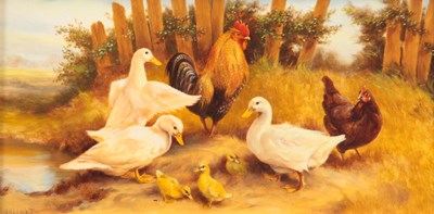 Lot 847 - A 20TH CENTURY OIL ON PANEL OF A FARMYARD...