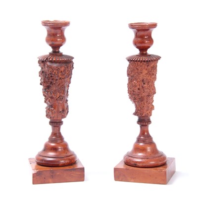 Lot 883 - AN UNUSUAL PAIR OF GEORGE III YEW WOOD TREEN...