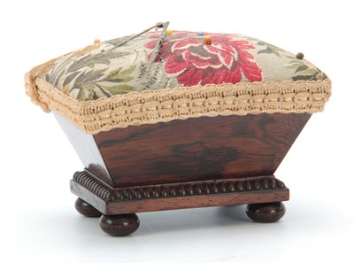 Lot 887 - AN EARLY VICTORIAN ROSEWOOD PIN CUSHION having...