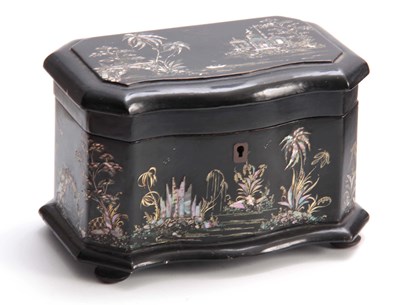 Lot 891 - A 19TH CENTURY EBONISED SERPENTINE SHAPED TEA...