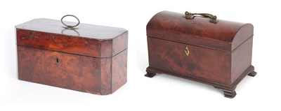 Lot 913 - A GEORGE III YEW WOOD VENEERED TEA CADDY of...
