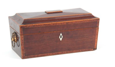 Lot 914 - A GEORGIAN MAHOGANY SARCOPHAGUS SHAPED TEA...