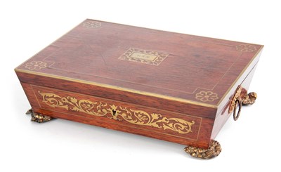 Lot 915 - A REGENCY BRASS INLAID ROSEWOOD GLOVE BOX...
