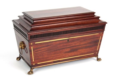 Lot 920 - A REGENCY BRASS INLAID MAHOGANY SARCOPHAGUS...