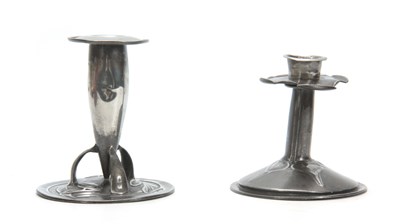 Lot 952 - TWO ARTS AND CRAFTS PEWTER CANDLESTICKS the...