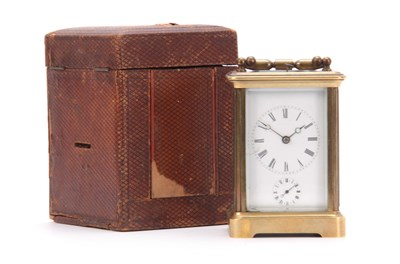 Lot 975 - A 19TH CENTURY FRENCH BRASS CARRIAGE CLOCK...