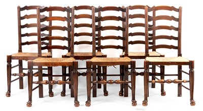 Lot 936 - A SET OF SIX 19TH CENTURY STYLE LADDER BACK...