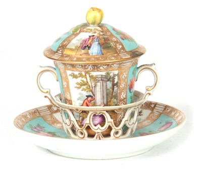 Lot 44 - AN UNUSUAL 19TH CENTURY DRESDEN TWO-HANDLED...
