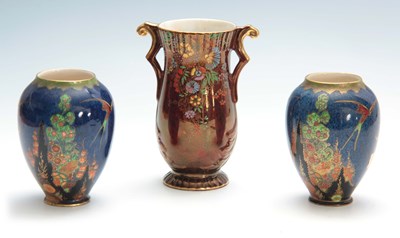Lot 136 - A PAIR OF CROWN DEVON FANTAZIA OVOID VASES...