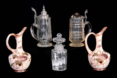 Lot 10 - A SELECTION OF 5 ANTIQUE GLASS AND PEWTER...