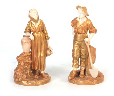 Lot 53 - A PAIR OF ROYAL WORCESTER IVORY GROUND GILT...