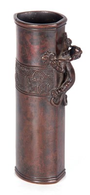 Lot 270 - AN EARLY CHINESE PATINATED BRONZE VASE of...