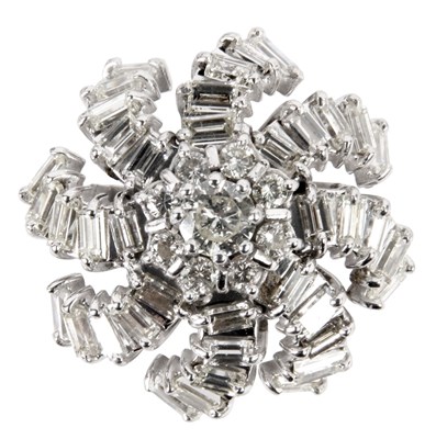 Lot 210 - AN 18CT WHITE GOLD LARGE SWIRL SET FLOWER HEAD...