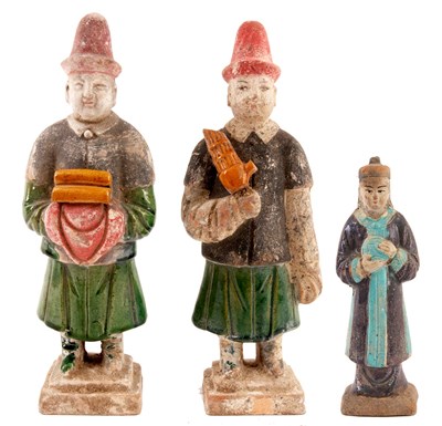 Lot 182 - A PAIR OF ORIENTAL PARTLY GLAZED TERRACOTTA...