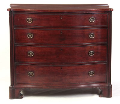 Lot 834 - A GEORGE III MAHOGANY SERPENTINE CHEST OF...