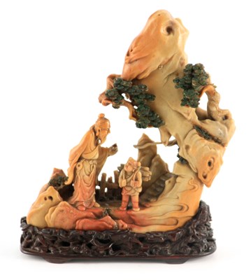 Lot 106 - A FINLEY CARVED 19TH CENTURY CHINESE SOAPSTONE...