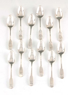 Lot 299 - A GEORGE III SET OF TWELVE FIDDLE PATTERN...